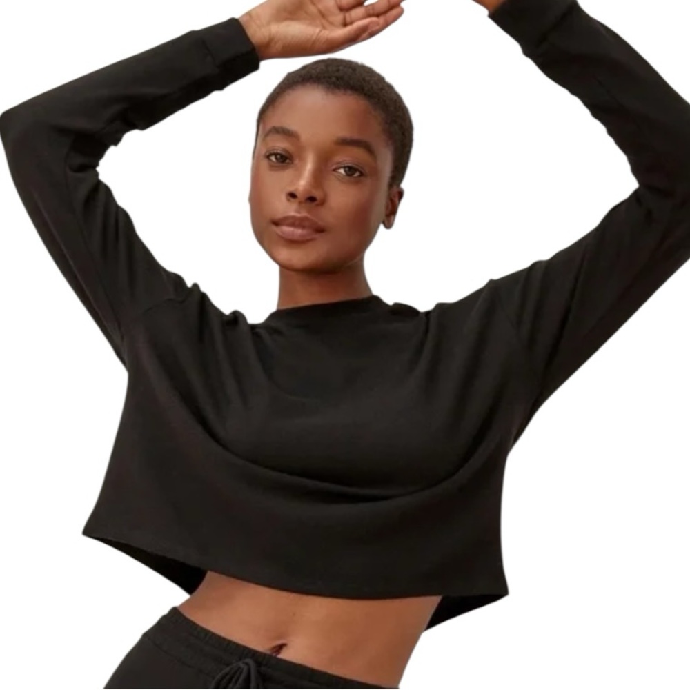 Reformation Black Boxy Cropped Lightweight Long Sleeve Tee Size Medium